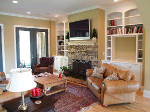 Traditional arrangement with TV mounted above mantle